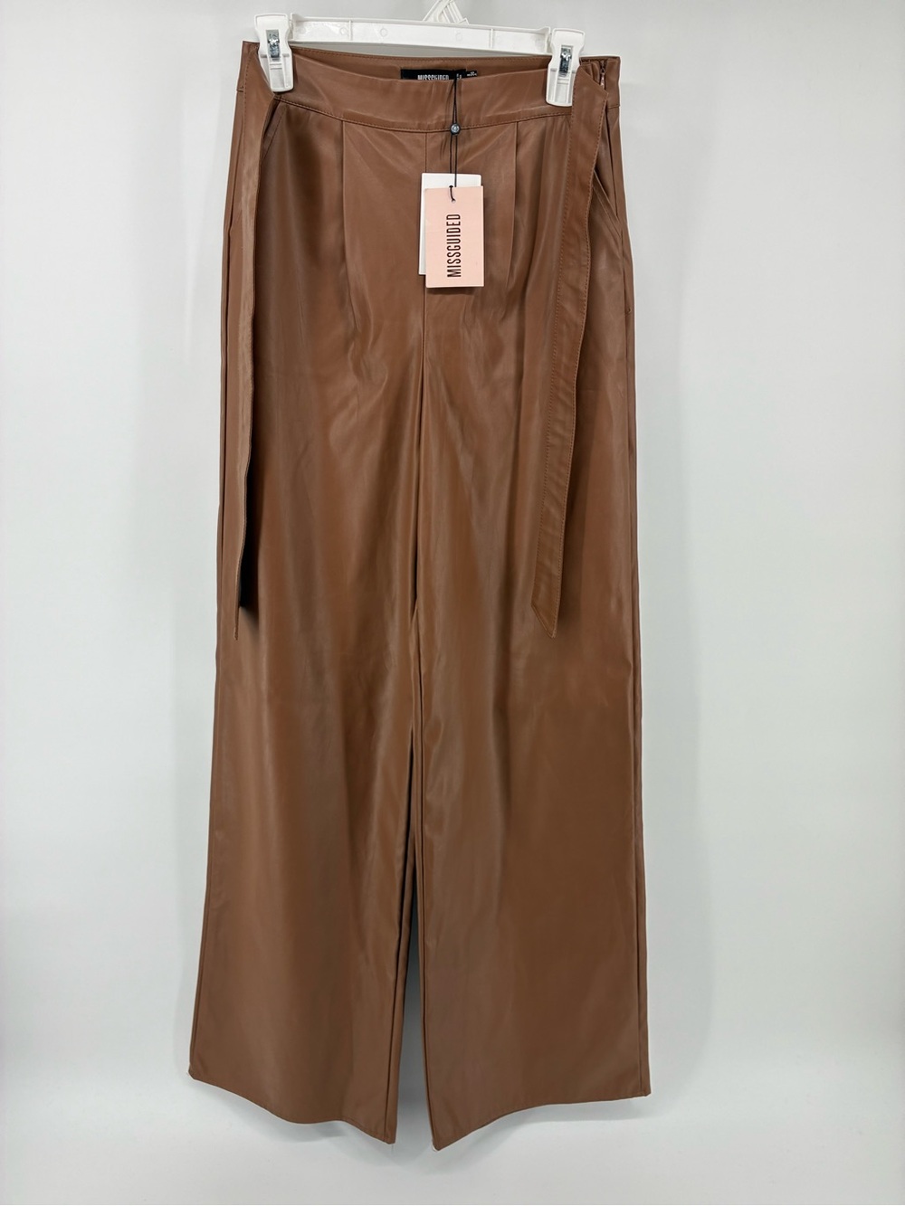 Missguided Brown Faux Leather Wide-Leg Pants